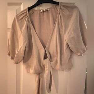 Women's Beige Tie-Front Top